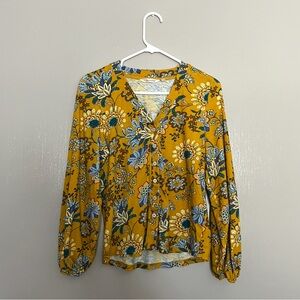 Soft Surroundings Floral Mustard Color Top Shirt